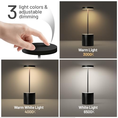 P-Maggia Cordless Table Lamp, 3 Color Stepless Dimming, 5000mAh Rechargeable Battery Operated Lamp,Outdoor Cordless Lamp, for Di