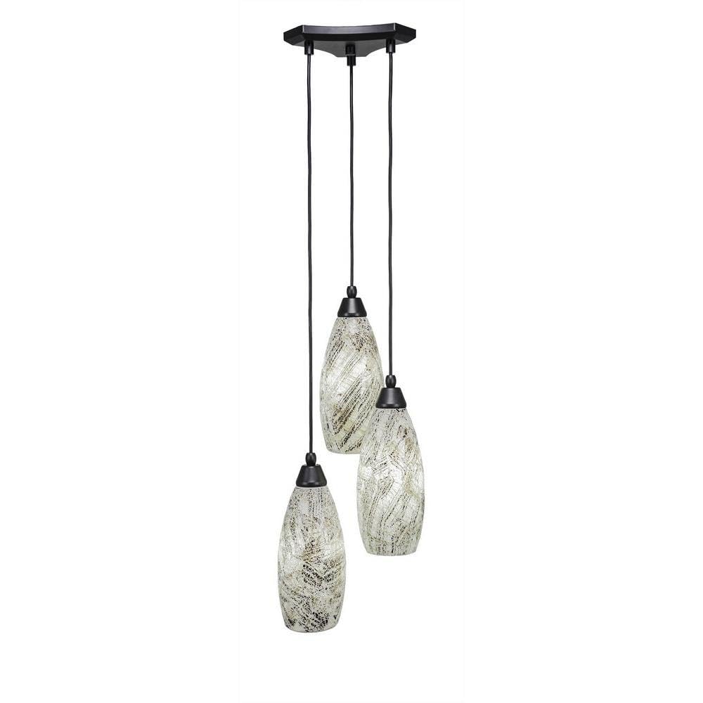 Toltec Lighting 28-Mb-5064 Europa 3 Light Multi-Light Mini Pendant With Natural Fusion Glass, 5.5&quot;, Matte Black