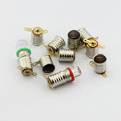 GutReise E10 Green LED Bulb Flood Light 10pcs + E10 Base, 6V, Steel, 10 Count