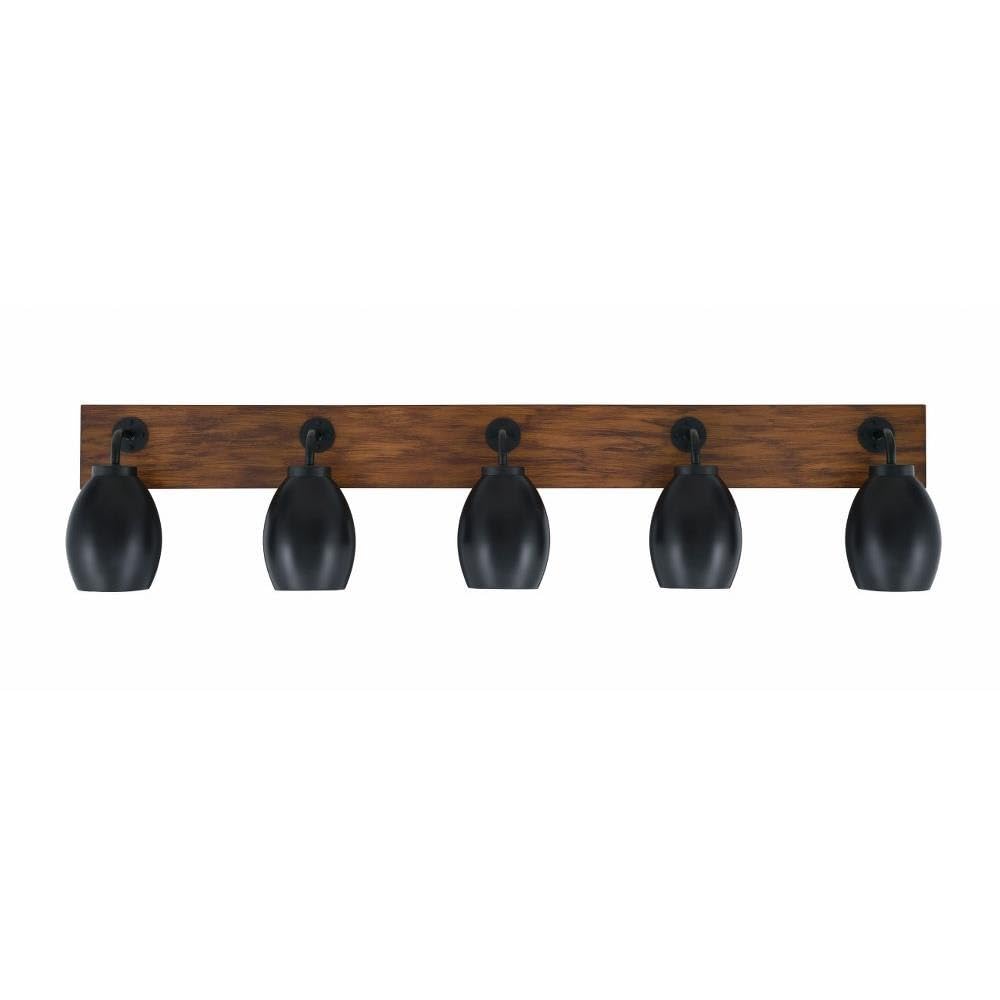 Toltec Lighting 1775-MBWG-426-MB Oxbridge - 5 Light Bath Bar-10 Inches Tall and 46.5 Inches Length, Finish Color: Matte Black/Painted Wood-Look Metal
