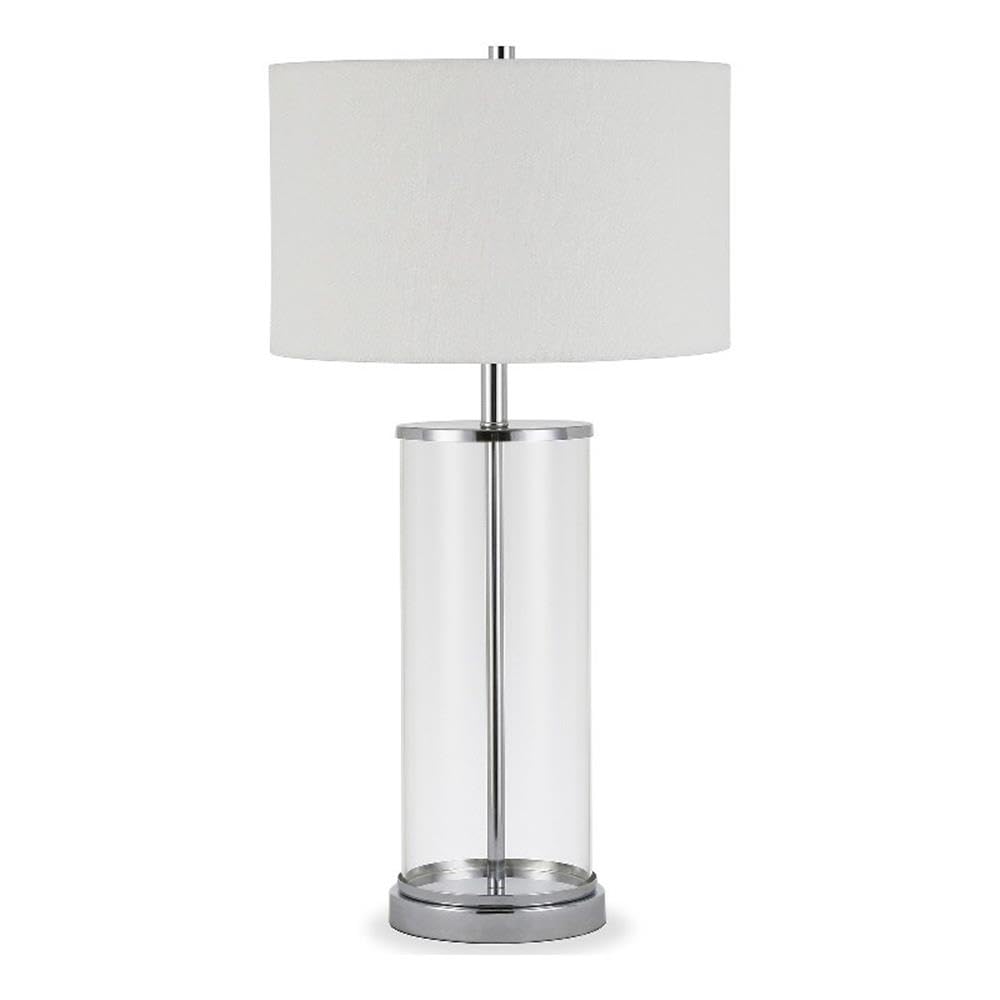 Henn&Hart 28 Tall Table Lamp with Fabric Shade in Clear Glass/Polished Nickel/White, Lamp, Desk Lamp for Home or Office