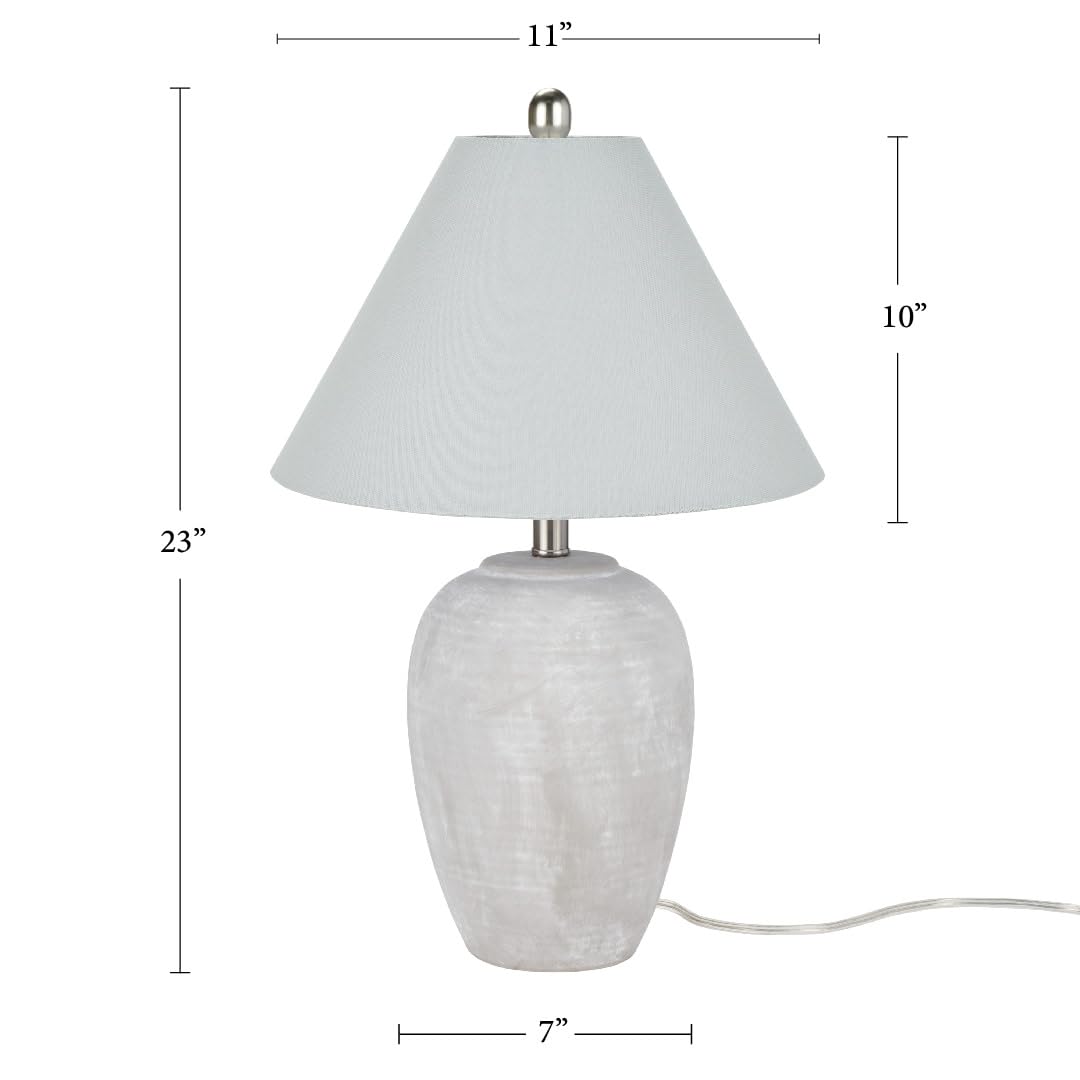 Nourison 23'' Grey Vintage Distressed Ceramic Pot Table Lamp For Bedroom, Living Room, End Table, With Grey Conical Empire Shade