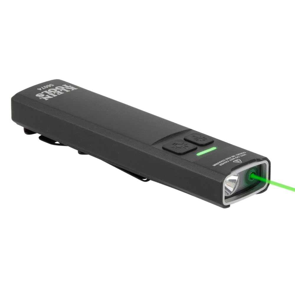 KLEIN TOOLS EDC Pocket Flashlight, 1000 Lumens, Green Laser, Turbo Mode, Rechargeable, Gray, Model 56074
