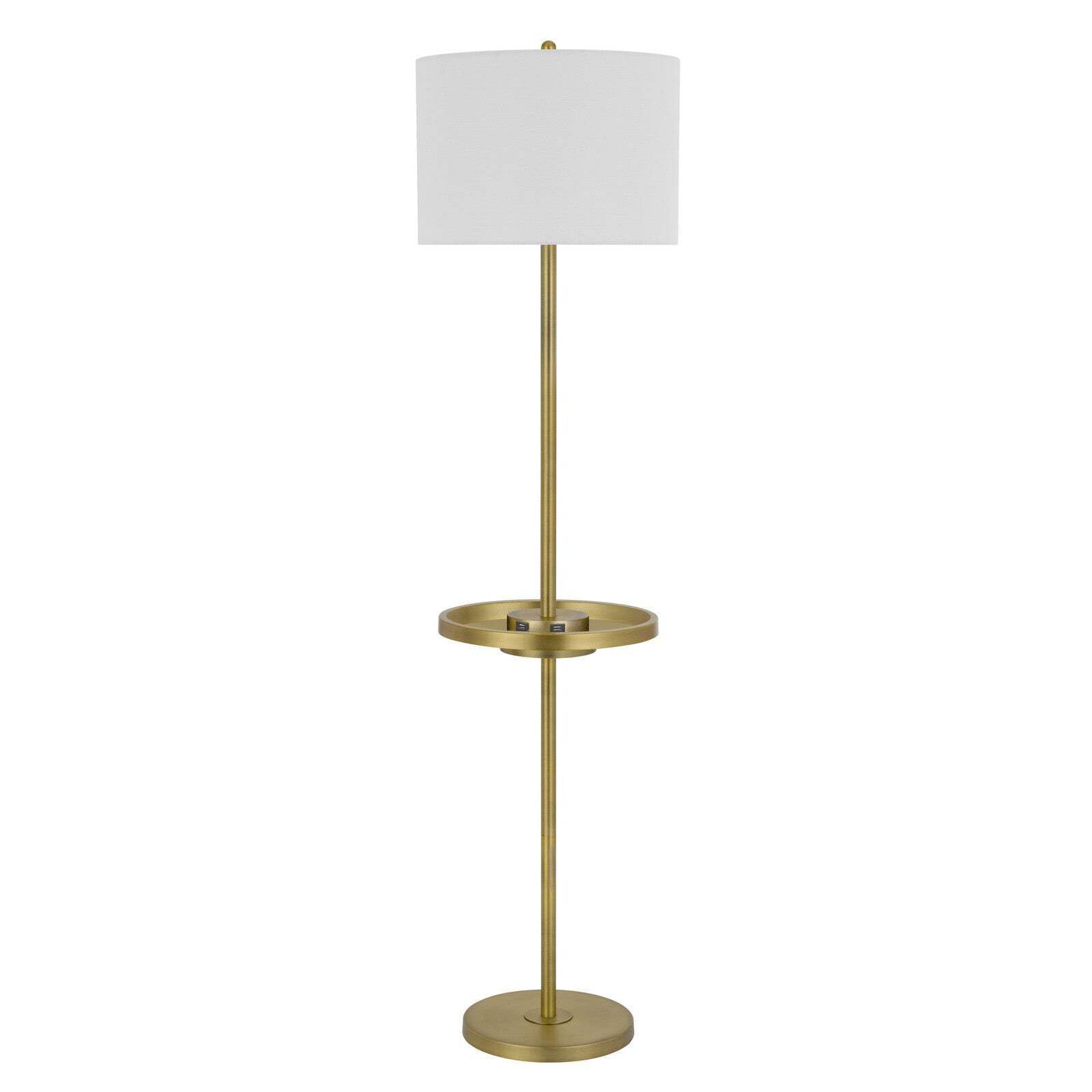 HomeRoots Brass Tray Table Floor Lamp, 62 in. Height, Metal Construction, White Square Shade