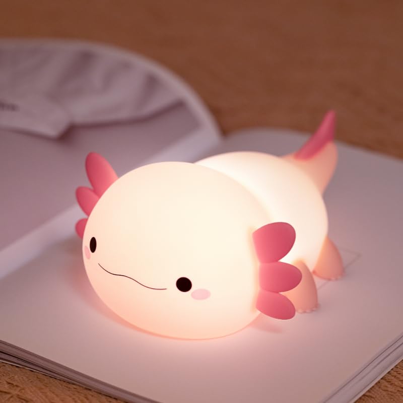 QANYI Axolotl Night Light  Cute Pink Silicone Axolotl Animal with Soft Touch NightLight for Kids Room  Dim Nursery Lamp with Rechargeable for Baby Toddlers  Gifts for Girls Teens Birthday Christmas