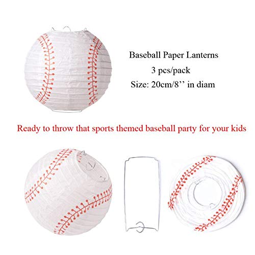 Easy Joy 8in  Baseball Paper Lanterns - 3 Pieces, Metal, Sports Team Party Decorations, Color: 3pcs-baseball, Model: 8542000581