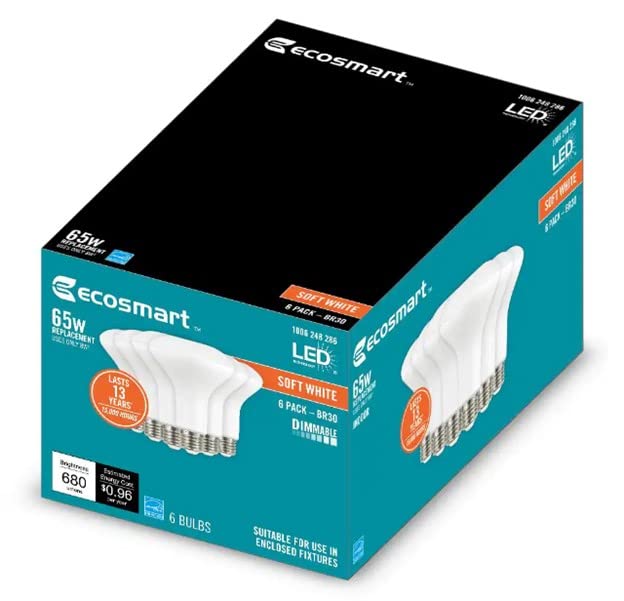LED TECHNOLOGY EcoSmart BR30 Dimmable LED Light Bulb Soft White 65W Equivalent 12-Pack