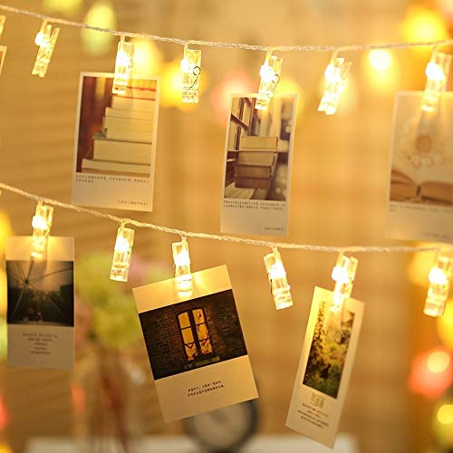 Magnoloran Led Photo Clip Remote String Lights, 40 Leds Fairy Twinkle String Lights, Wedding Party Home Decor Lights For Hanging Photos, Cards And Artwork (14 Feet, Warm White)