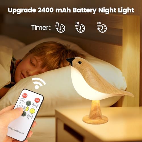 Small Cute Bird Table Lamp With Timer, Touch & Remote Control Bird Night Light, Cordless Bedside Lamp, Desk Lamp For Reading, 3-