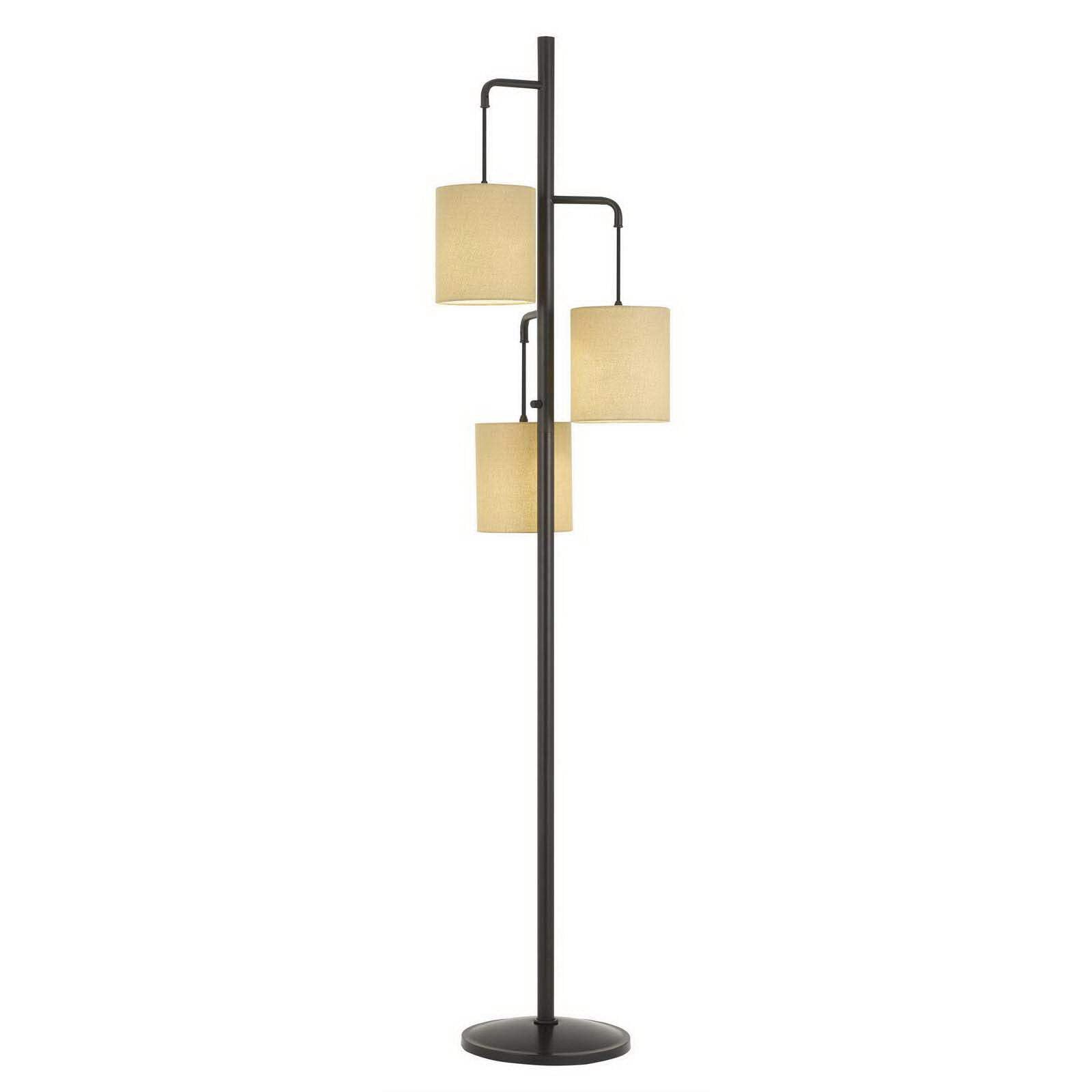 Homeroots Three Light Traditional Floor Lamp, 72 In., Metal, Beige Drum Shade, Bronze Finish