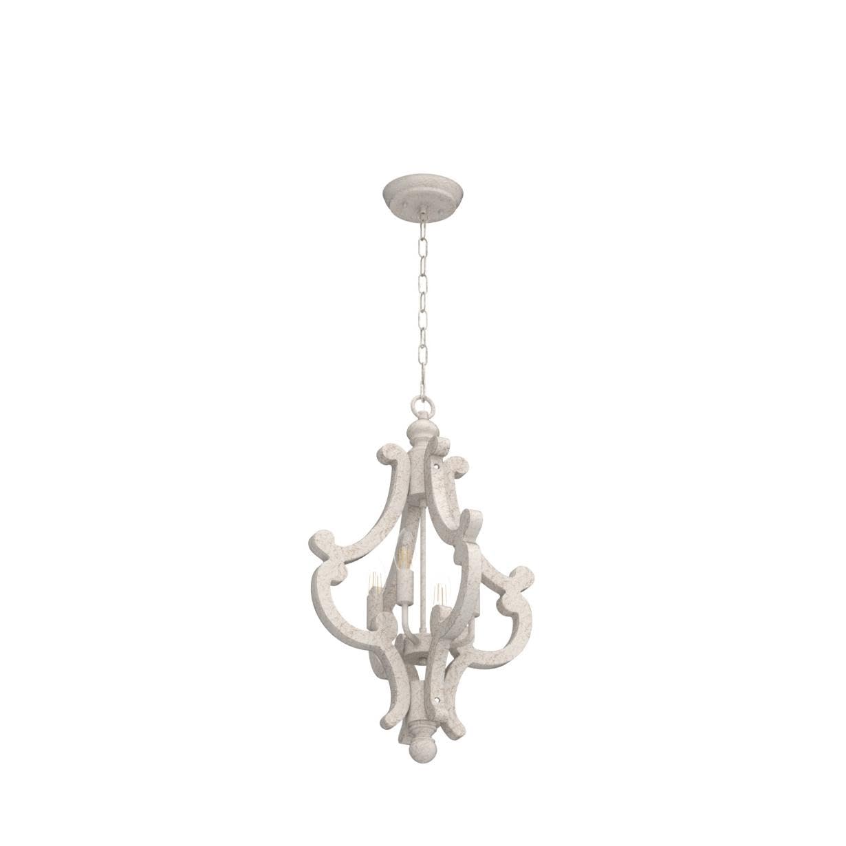 KMaiPem 4-Light French Country Chandelier, Rustic Distressed White Wood Fixture for Dining Room, Model 5030004