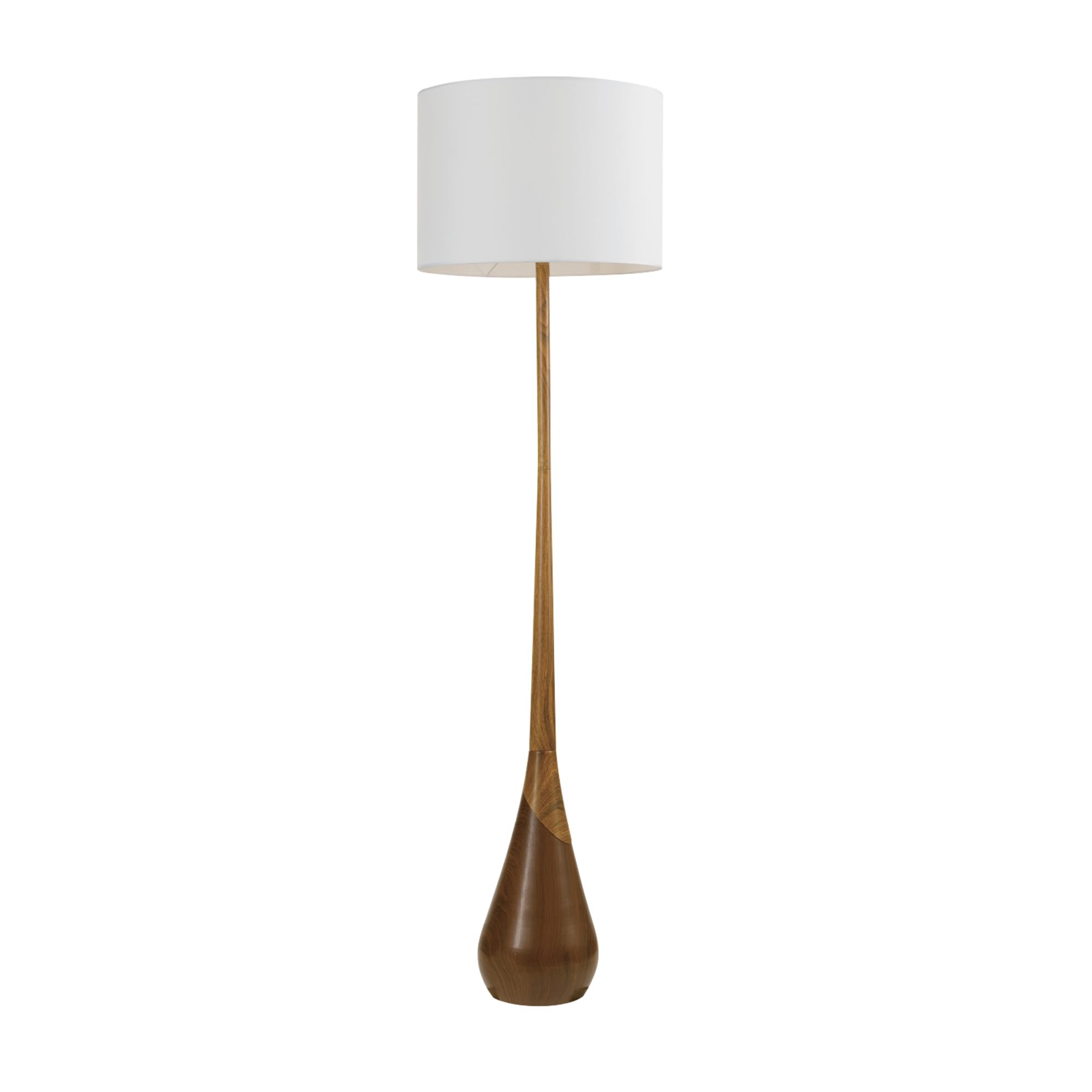 Globe Electric 65in Floor Lamp, Faux Wood Base, White Fabric Shade, Model 67225
