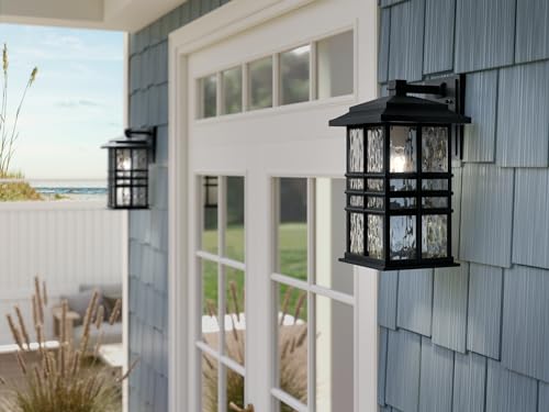 Kichler Beacon Square 17.25'' 1-Light Outdoor Wall Light With Clear Hammered Glass In Textured Black, For Exterior Doors, Garage