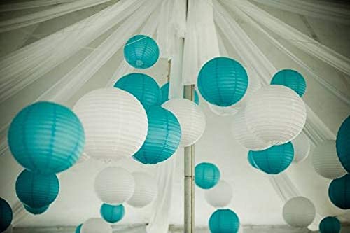 UNIQOOO Paper Lantern Decoration Set, 18PCS Ocean Blue, Assorted Sizes, Easy Assemble for Weddings, Baby Showers, Birthdays