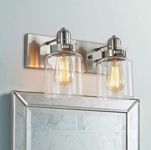 Bestier 2-Light Bath Vanity Wall Sconce Brushed Nickel Glass AK-AJ-18103 7in Width 8.3in Height E26 LED Bulbs Required