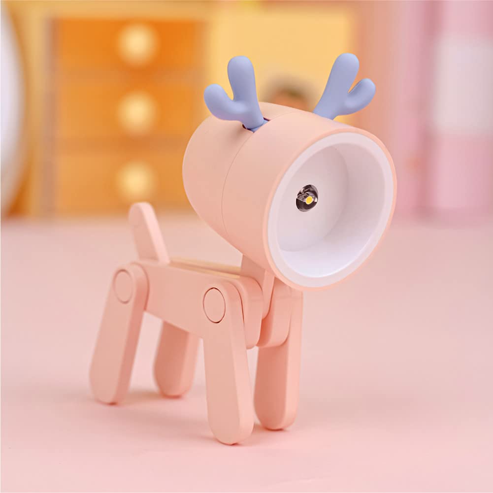 SpassLeben Night Light for Kids, Mini LED Desk Lamp, Pink Deer, Decorative Indoor Nightstand, Christmas Birthday Gift