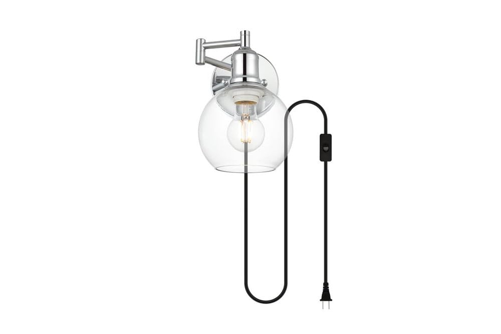 Living District Caspian 1-Light Metal Plug-in Wall Sconce in Chrome/Clear