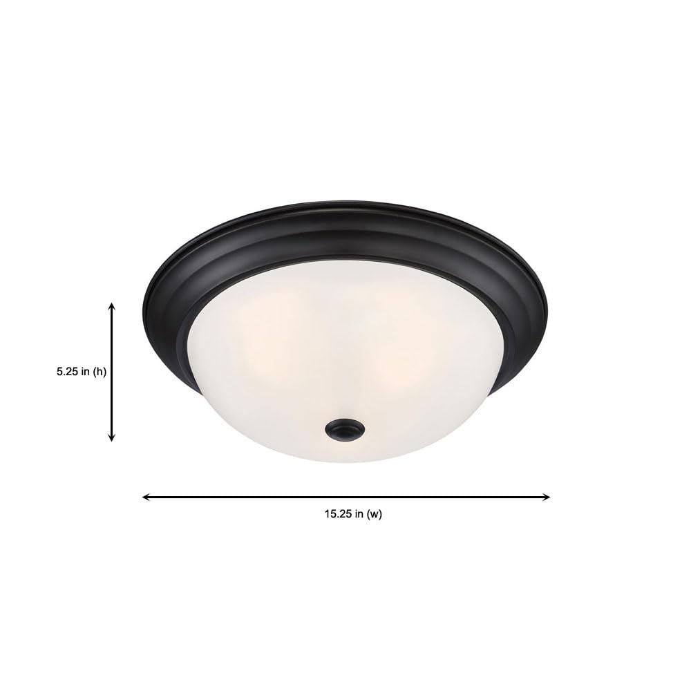 Designers Fountain 3-Light Flush Mount Ceiling Light, 15 Inch Lighting Fixture For Kitchen, Bedroom, Bathroom, And Hallway, Oil Rubbed Bronze With Etched Glass, 1257L-Orb-W