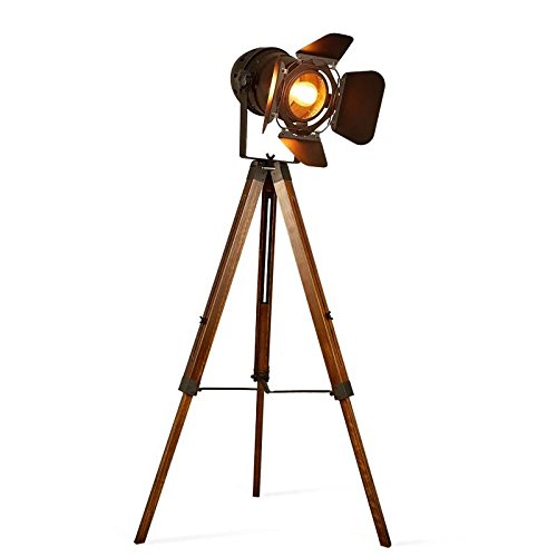 DEC LUCE Vintage Tripod Floor Lamp, Adjustable Wooden Spotlight, Metal, Black, DL-LIGHT, Ideal for Living Room and Bedroom Decor
