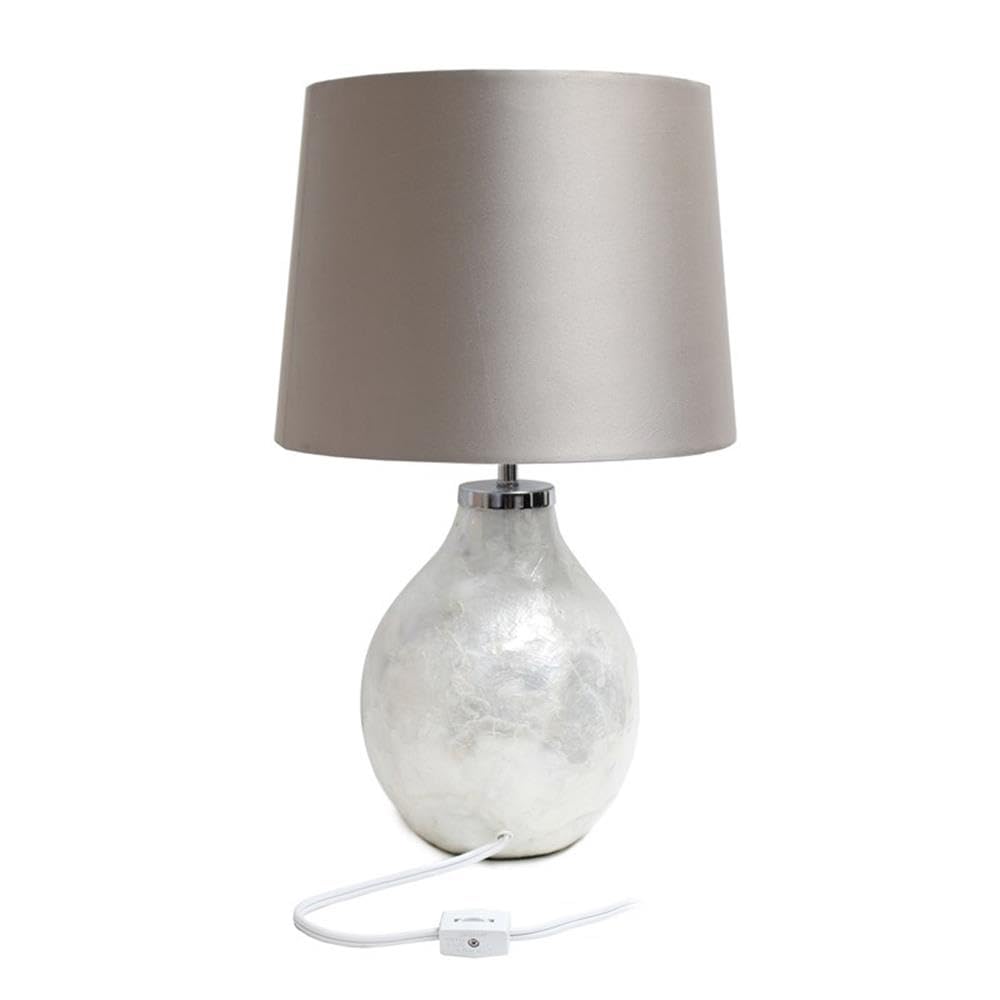 Simple Designs Lt3304-Prl 1 Light White Cream Iridescent Pearl Table Lamp With Light Brown Mocha Tan Fabric Shade