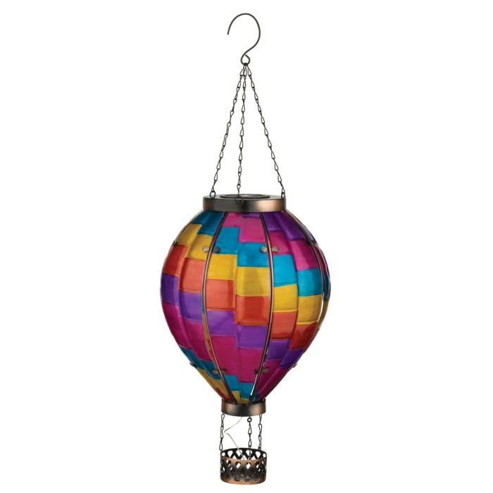 Regal Art & Gift Hot Air Balloon Solar Lantern, Waterproof Metal/Glass, X-Large, Stripe, Model 13832
