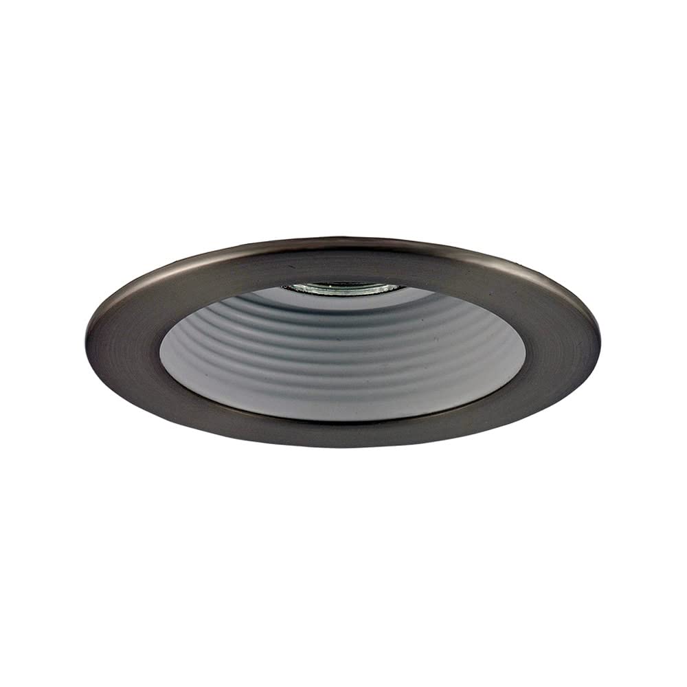 Jesco Lighting TM201WHST 2-Inch Aperture Line Voltage Trim Recessed Light, Step Baffle, White Finish with Satin Chrome Trim