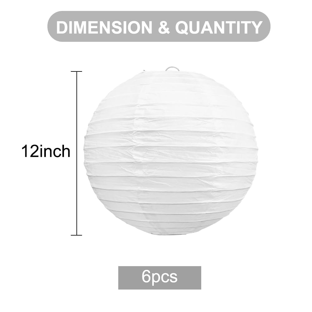 Beishida 12-Inch White Paper Lanterns Decorative Chinese/Japanese Hanging Round Paper Lanterns Lamp For Birthday, Wedding, Chris