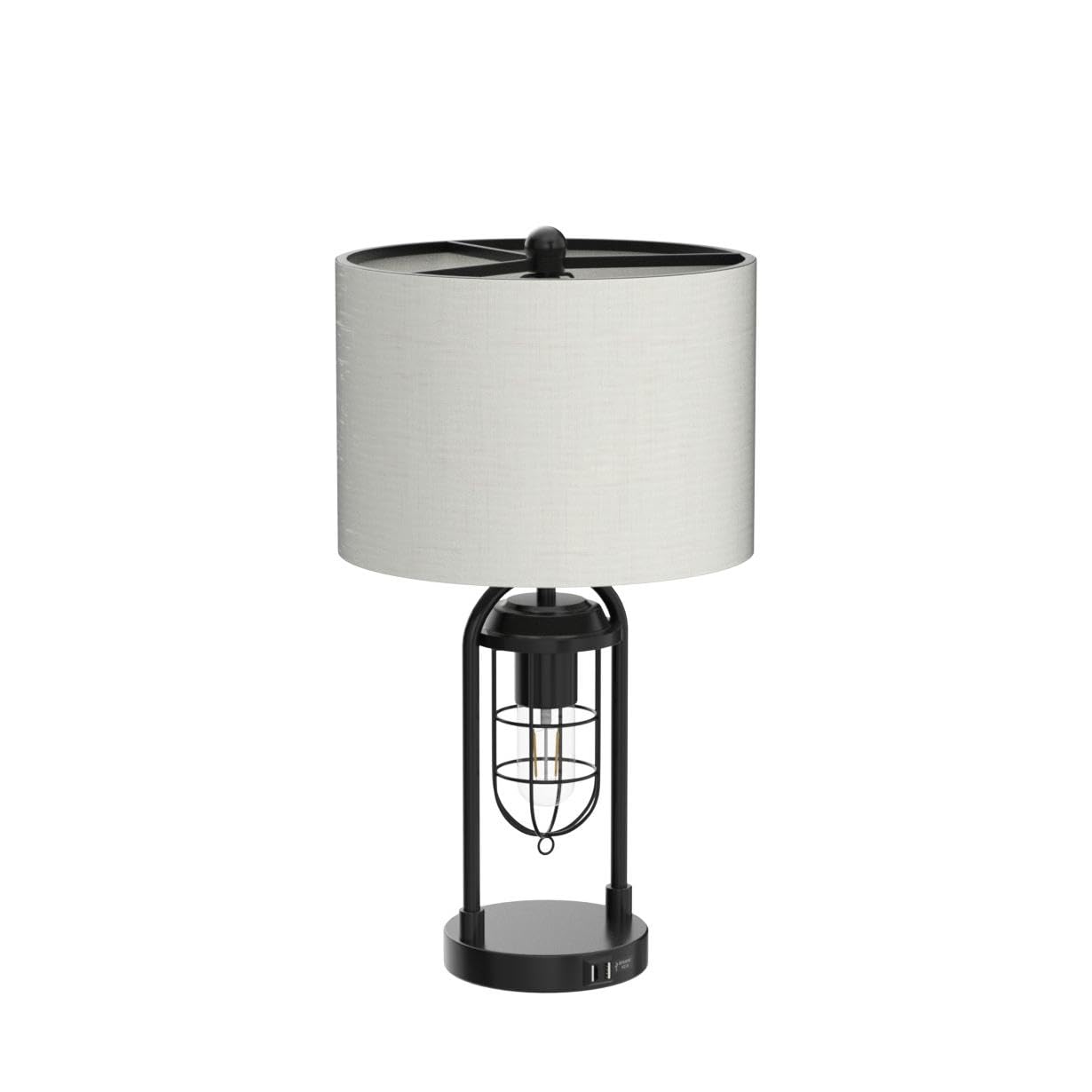 Kyrid 21'' Industrial Modern Table Lamps Set of 2 with Night Light & USB Port, Black Metal, Model 21080, Bulbs Included