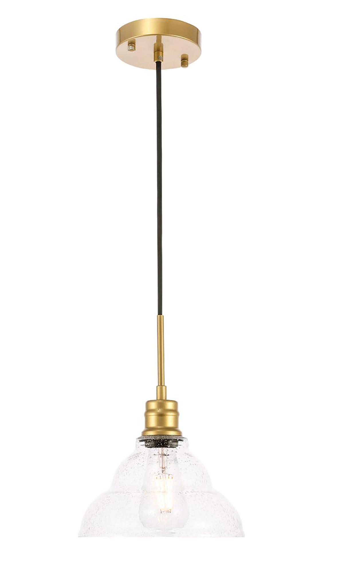 Living District Brass Ceiling Pendant Light With Clear Seeded Glass, 1-Light Modern Design