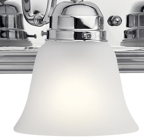 Kichler 30'' 4-Light Vanity Bath Light In Chrome, Modern Bathroom Light With Clear Satin Etched Glass, (''30'' W X 8'' H), 5338C