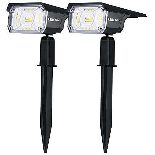 LEREKAM Solar Spot Lights, IP65 Waterproof, 40 LEDs, USB & Solar Powered, Dark Sensing, 2 Pack, Cool White, Model C2