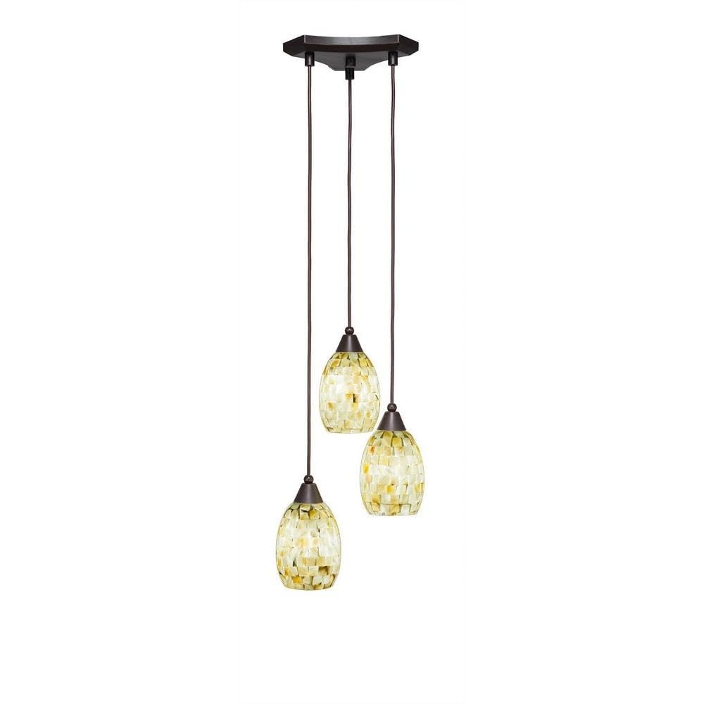 Toltec Lighting 28-Dg-406 Europa 3 Light Multi-Light Mini Pendant With Ivory Glaze Seashell Glass, 5&quot;, Dark Granite