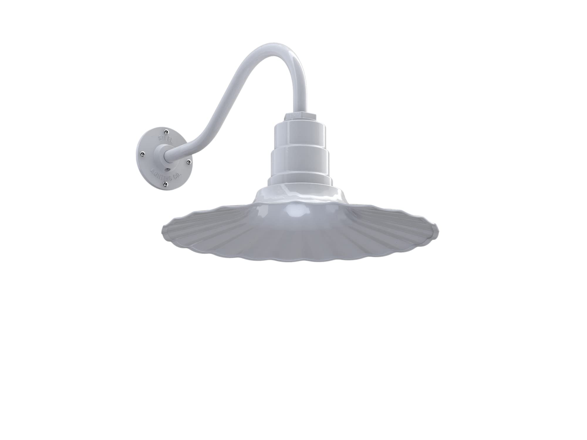 Steel Lighting Co. Highland Park Barn Light - Outdoor Wall Mounted, 16in Radial Wave Gooseneck, Alloy Steel, White
