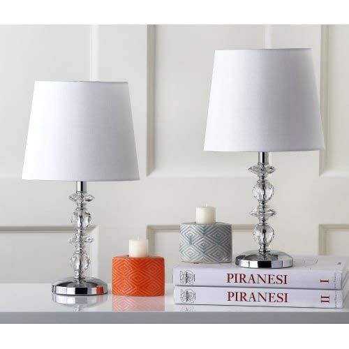 Safavieh Table Lamp Set of 2, 15 Inch, Crystal, Off-White Shade, Model LIT4130C-SET2, Clear/White, LED Bulbs Included