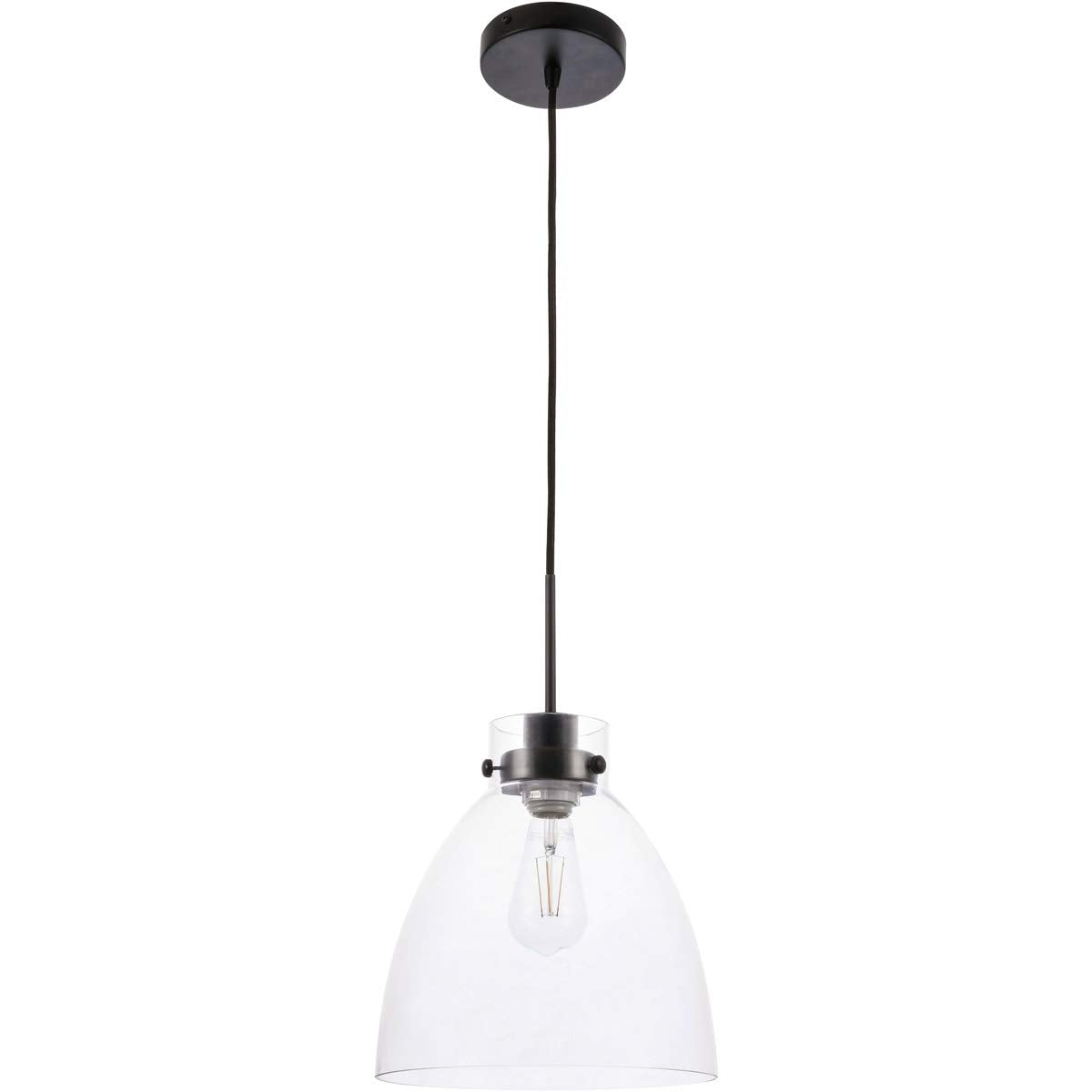 Living District Frey 1-Light Mid-Century Metal Pendant in Black and Clear Glass