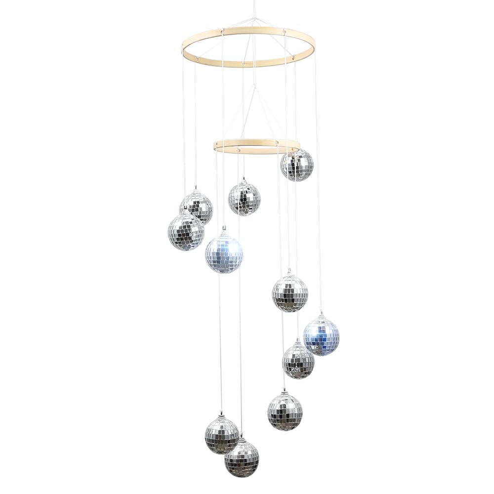 Bochino Disco Ball Spiral Spinner Ball, 32 Mobile Mirror Disco Ball with Bamboo Circle for Indoor Outdoor Home Decoration, Garde