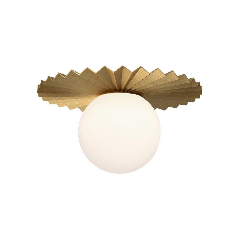 Alora Mood Plume 12 Flush Mount | Brushed Gold Finish | Matte Opal Glass Globe | Parisian Inspired Ceiling Light | Made of Steel