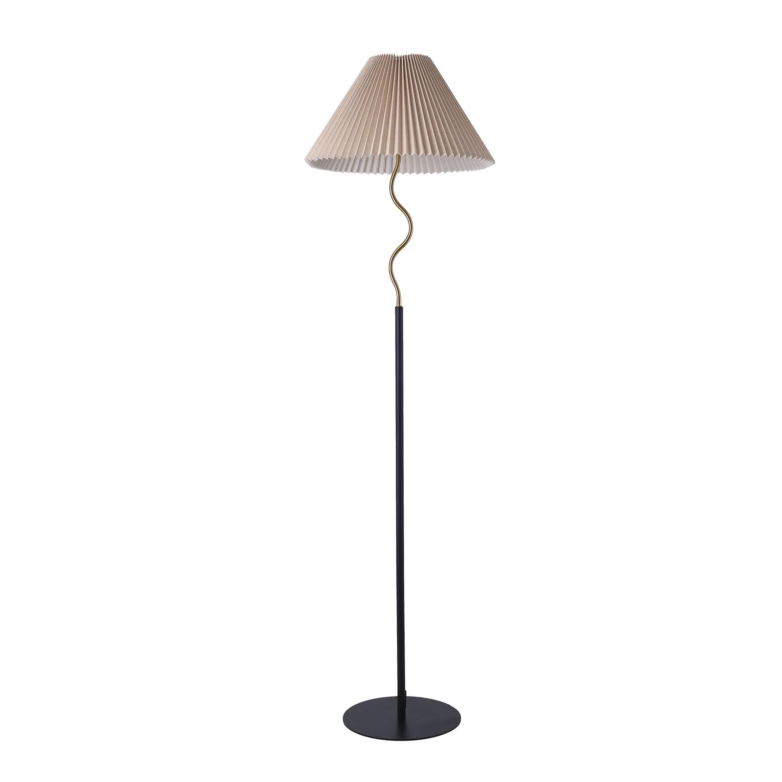 KUNJOULAM Modern Pleated Floor Lamp, Black Pole Floor Lamps, Simple Design Tall Lamp with Adjustable Beige Lampshade, Standing L