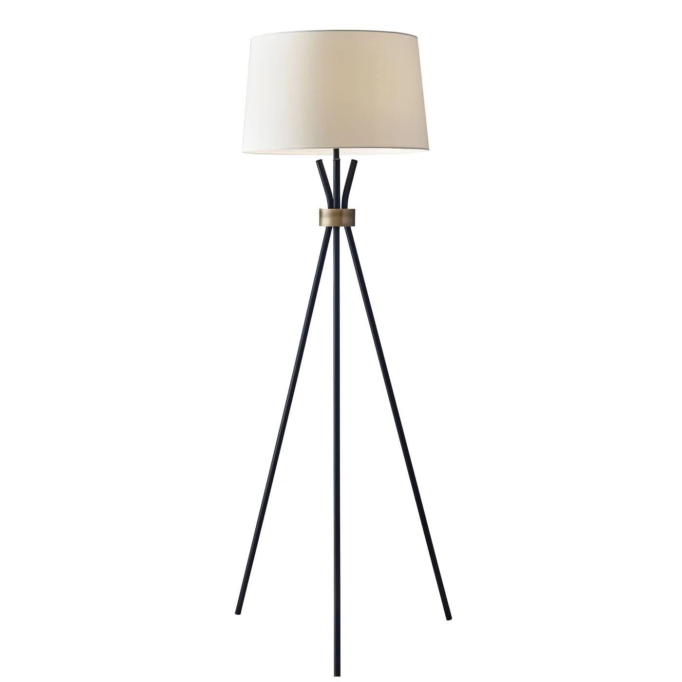 Adesso 3835-01 Floor Lamp, 60 in., Metal, Black with Antique Brass Accent, 150W Incandescent, Tripod Design