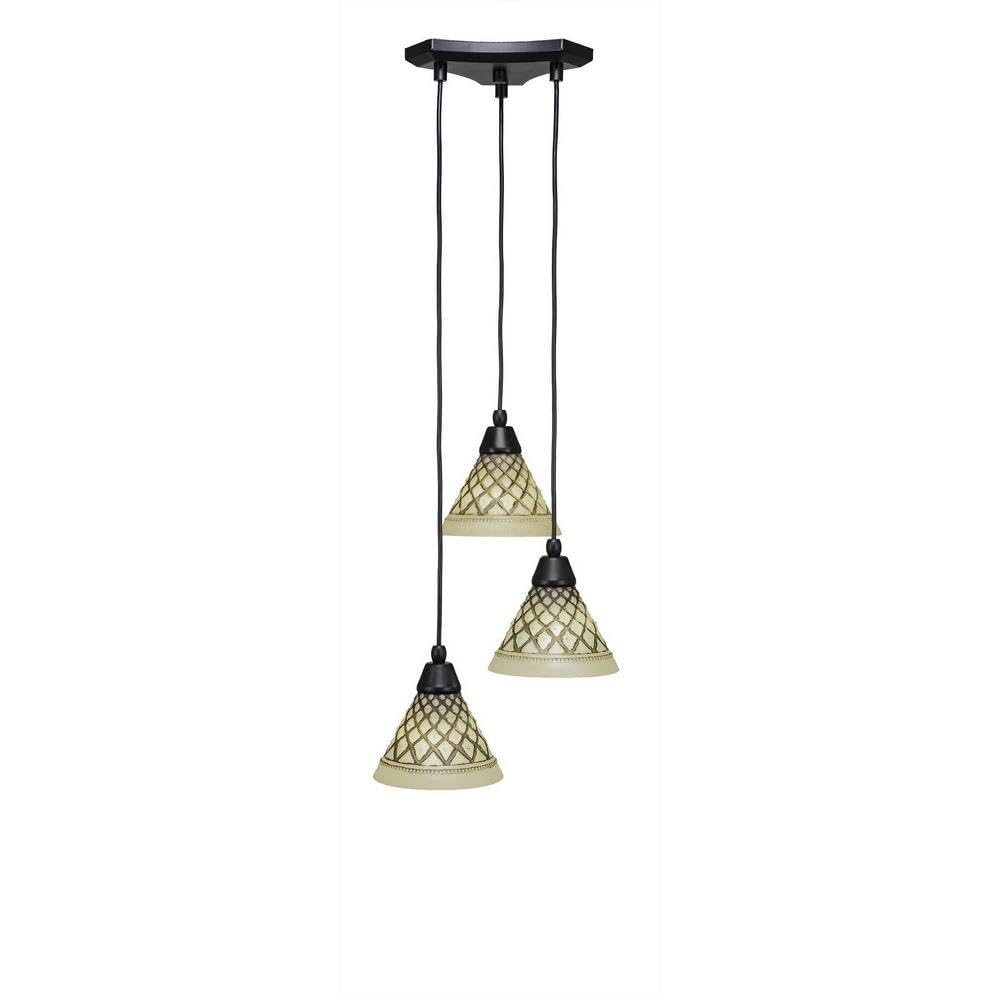 Toltec Lighting 28-Mb-7185 Europa 3 Light Multi-Light Mini Pendant With Chocolate Icing Glass, 7&quot;, Matte Black
