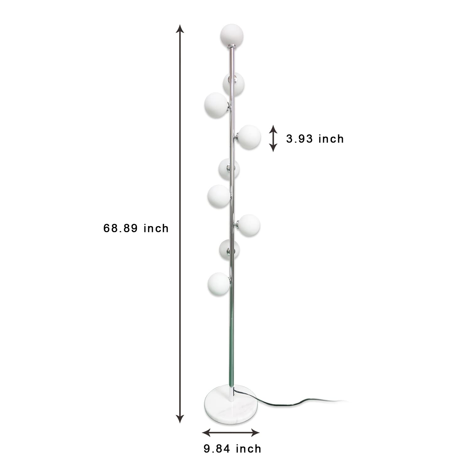 Hsyile Modern Floor Lamp - Chrome Finish, Globe Design, 9 LED Bulbs Included, Ideal for Living Room, Bedroom, Office