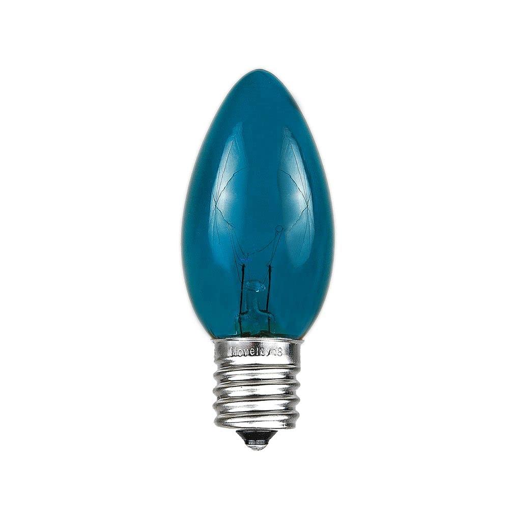 Novelty Lights Incandescent Christmas Replacement Bulbs - Indoor/Outdoor Individual Bulbs For Christmas Tree, Display, & More - C9/E17 Intermediate Base, 7 Watt Lights (Teal, 25 Pack)