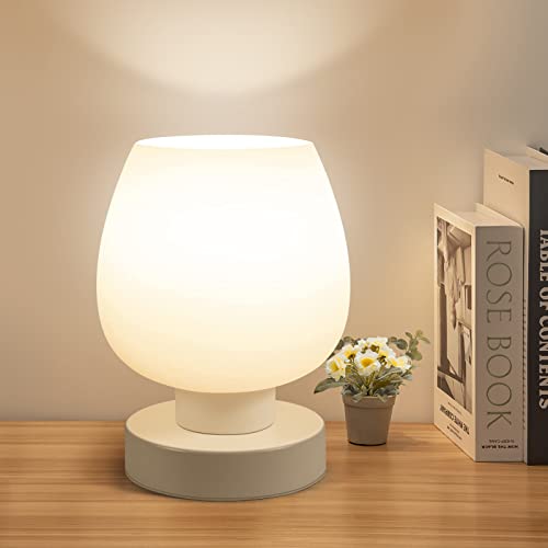 Touch Bedside Table Lamp - Modern Small Lamp For Bedroom Living Room Nightstand, Desk Lamp With White Opal Glass Lamp Shade, War