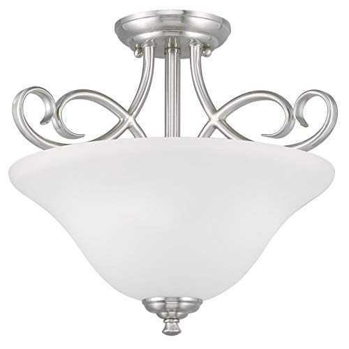 Westinghouse Dunmore Two-Light Semi-Flush Mount Ceiling Fixture 15-Inch Brushed Nickel Finish with Frosted Glass Model 6573800