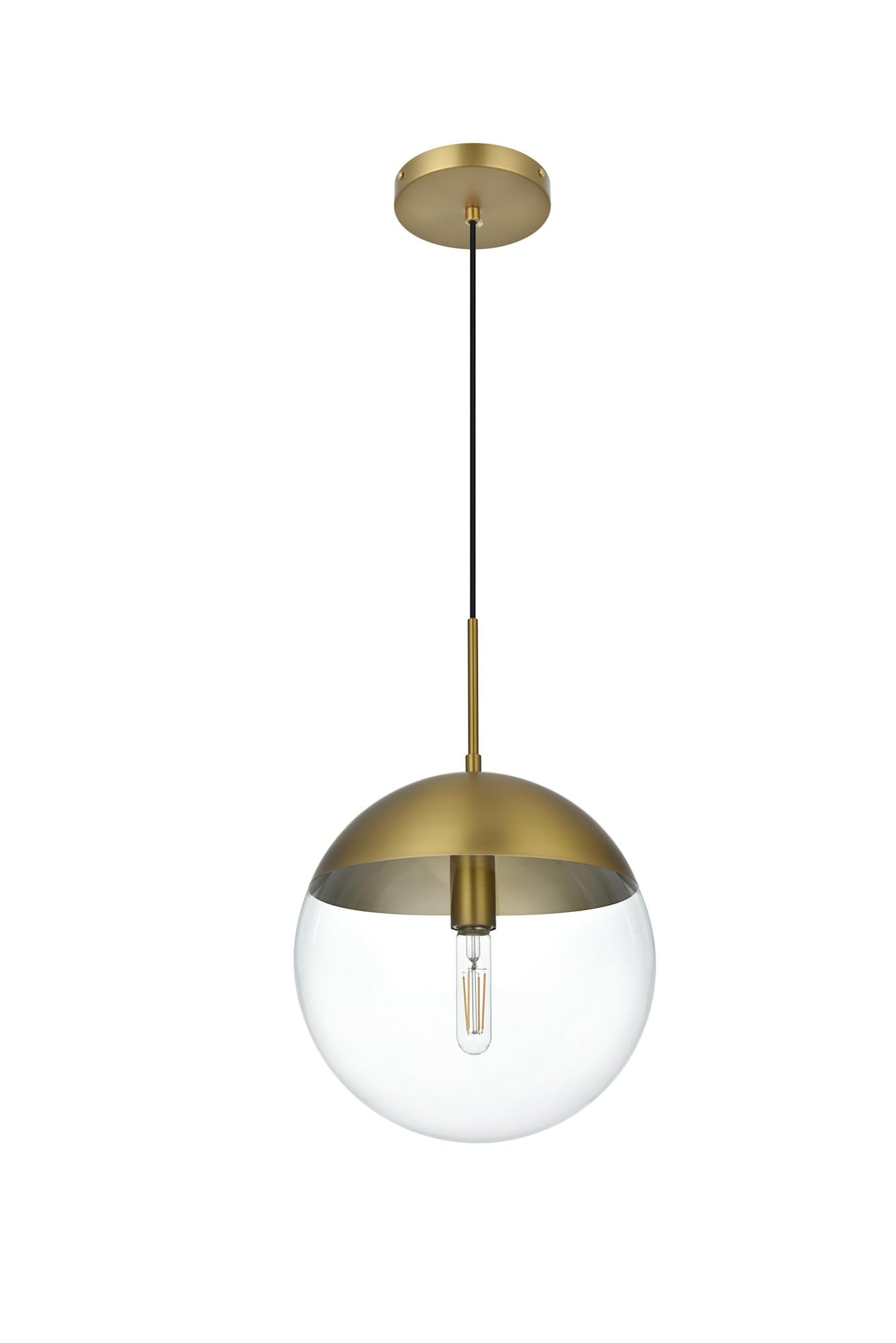 Living District 1-Light Brass & Clear Glass Pendant - Modern Metal Lighting Fixture