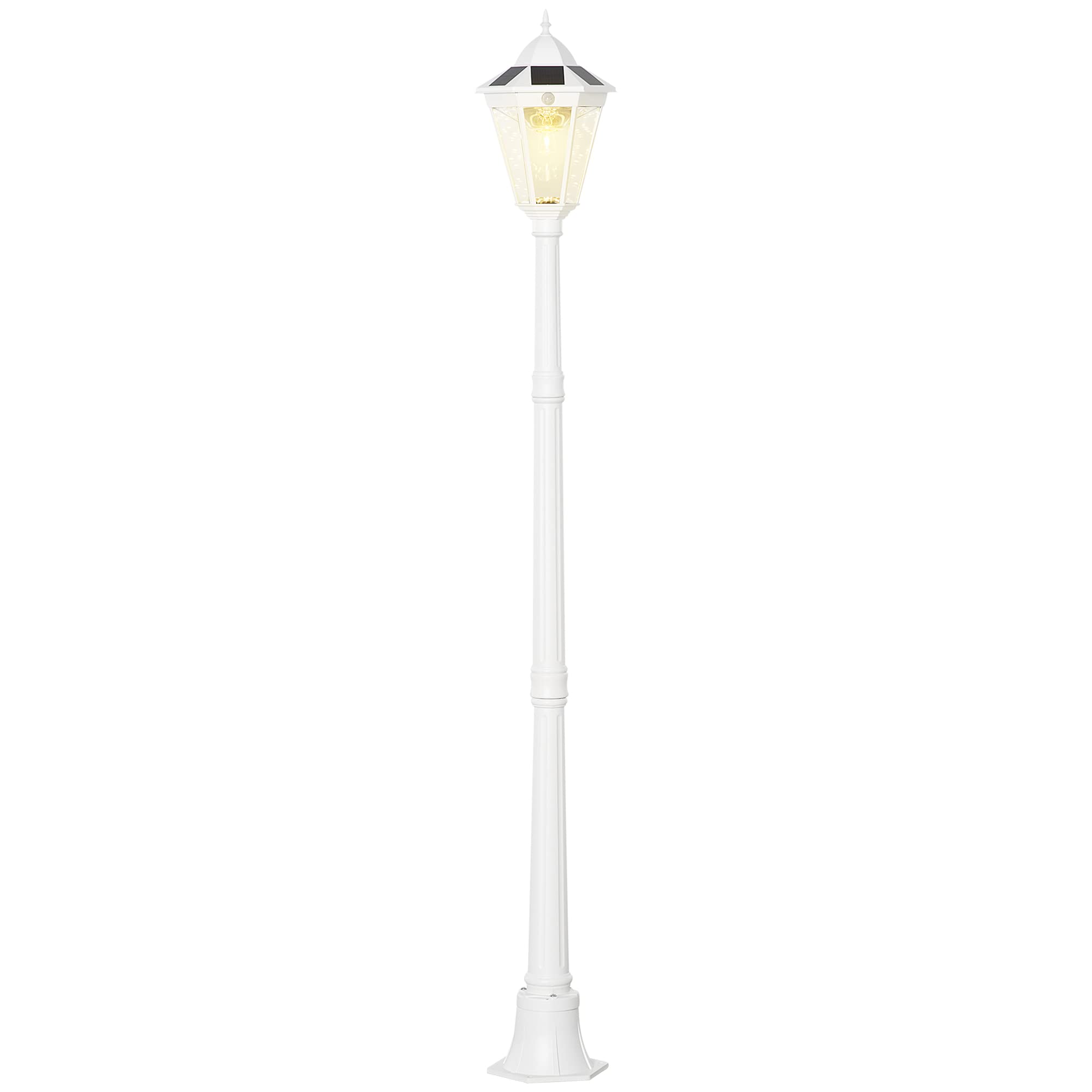 Outsunny 77&quot; Solar Lamp Post Light, Waterproof Aluminum Outdoor Vintage Street Lamp, Motion Activated Sensor Pir, Adjustable Brightness, For Garden, Lawn, Pathway, Driveway, White