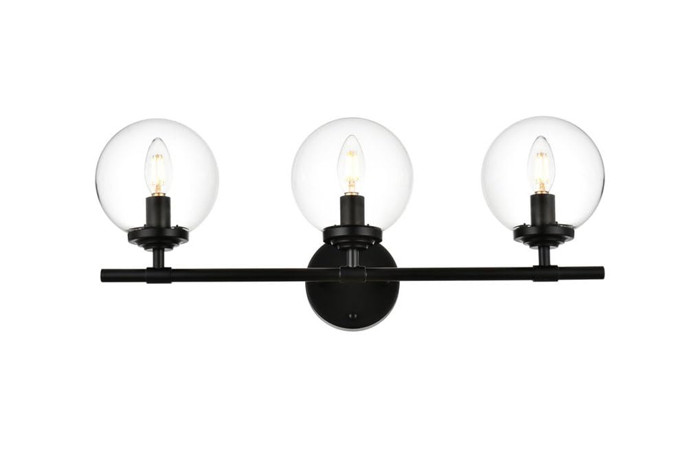 Living District Ingrid 3-Light Iron & Glass Bath Sconce in Black and Clear