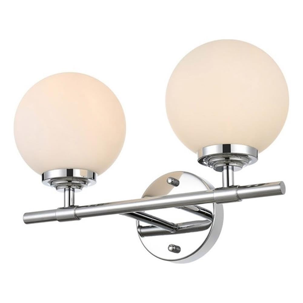 Living District Ansley 2-Light Iron & Glass Bath Sconce in Chrome/Frosted White