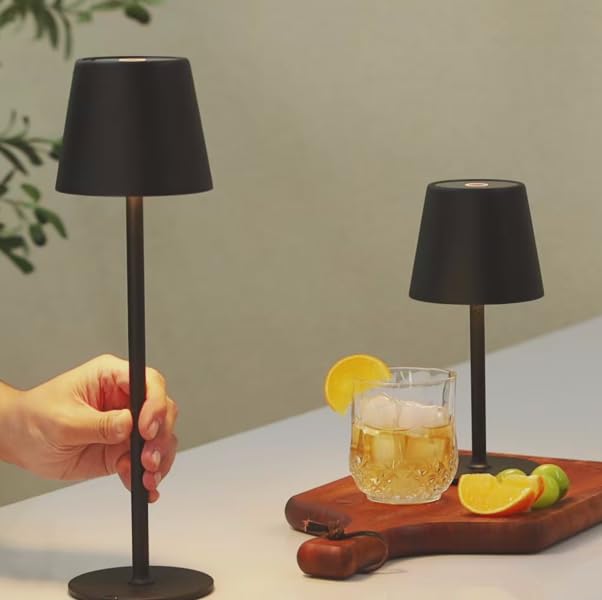 Sevenment Cordless Table Lamp,7-70 Hours Battery Powered Light,2-Pack Black Rechargeable Table Light,Waterproof,Adjustable Heigh