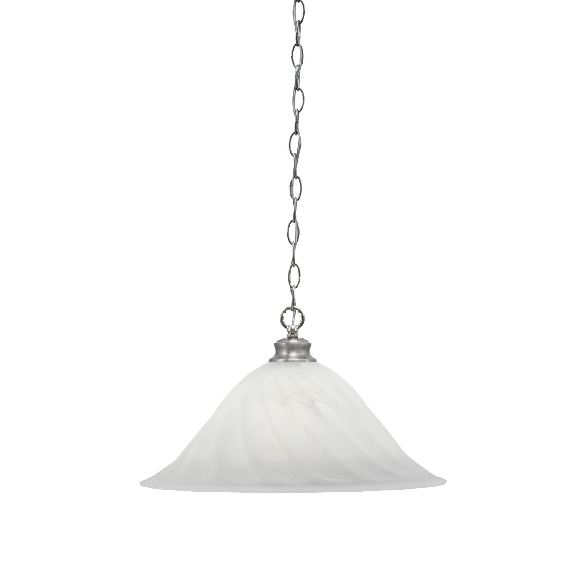 Toltec Lighting Chain Hung Pendant Shown in Brushed Nickel Finish with 20&quot; White Alabaster Swirl Glass